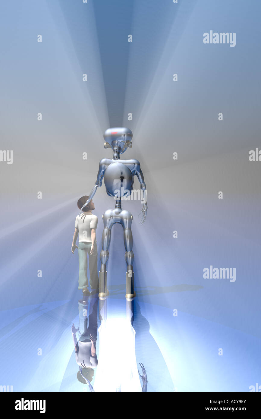 Un garçon et un robot. Banque D'Images
