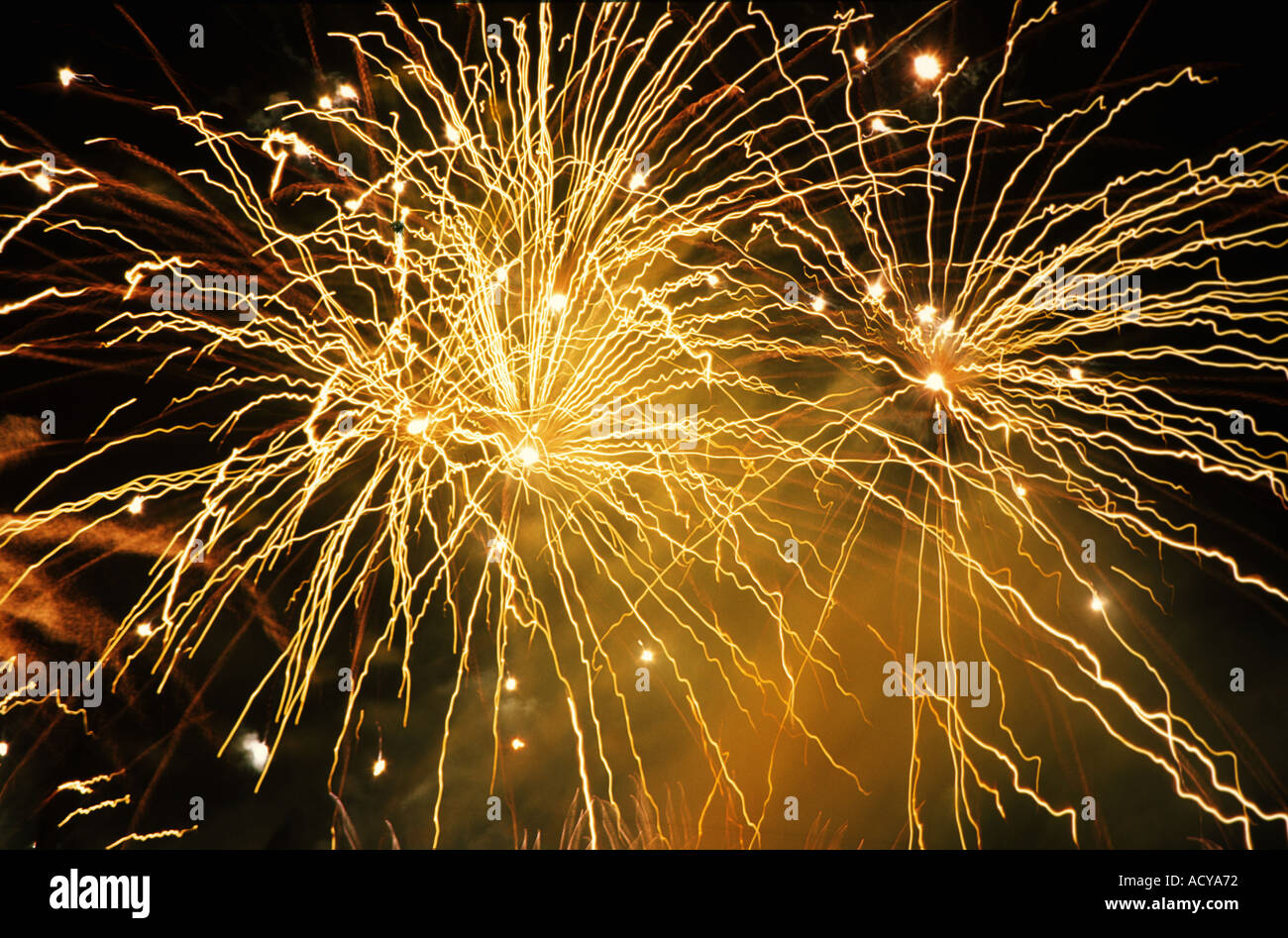 La nuit d'artifice ciel noir Banque D'Images