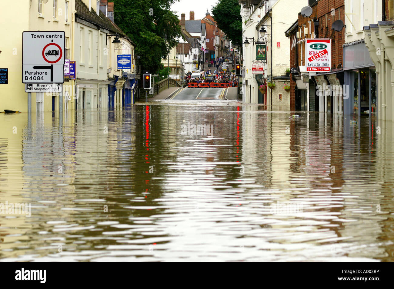 Evesham inondées centre-ville. Worcestershire, Angleterre. Banque D'Images