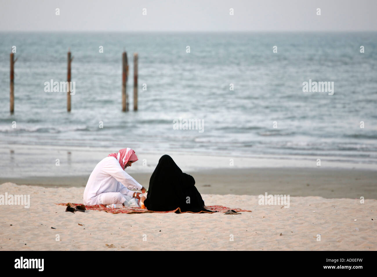 Pique-nique sur la plage, Kuwait, Koweït Banque D'Images