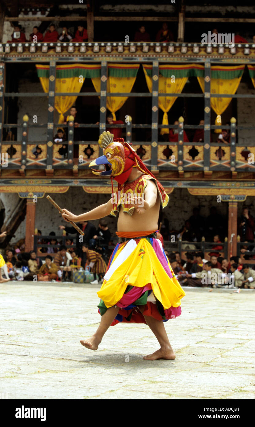 Paro Tsechu danseur poulet Bhoutan Banque D'Images