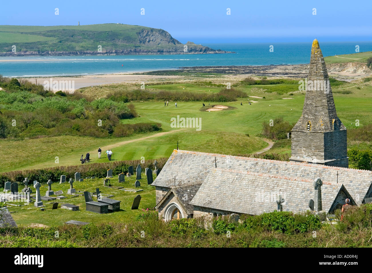 Près de l'église St Enodoc Tebetherick, North Cornwall. Sir John Betjeman est enterré dans le cimetière Banque D'Images