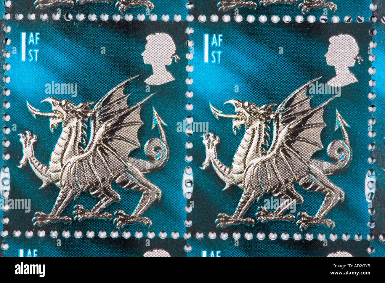 Les timbres de première classe gallois Banque D'Images