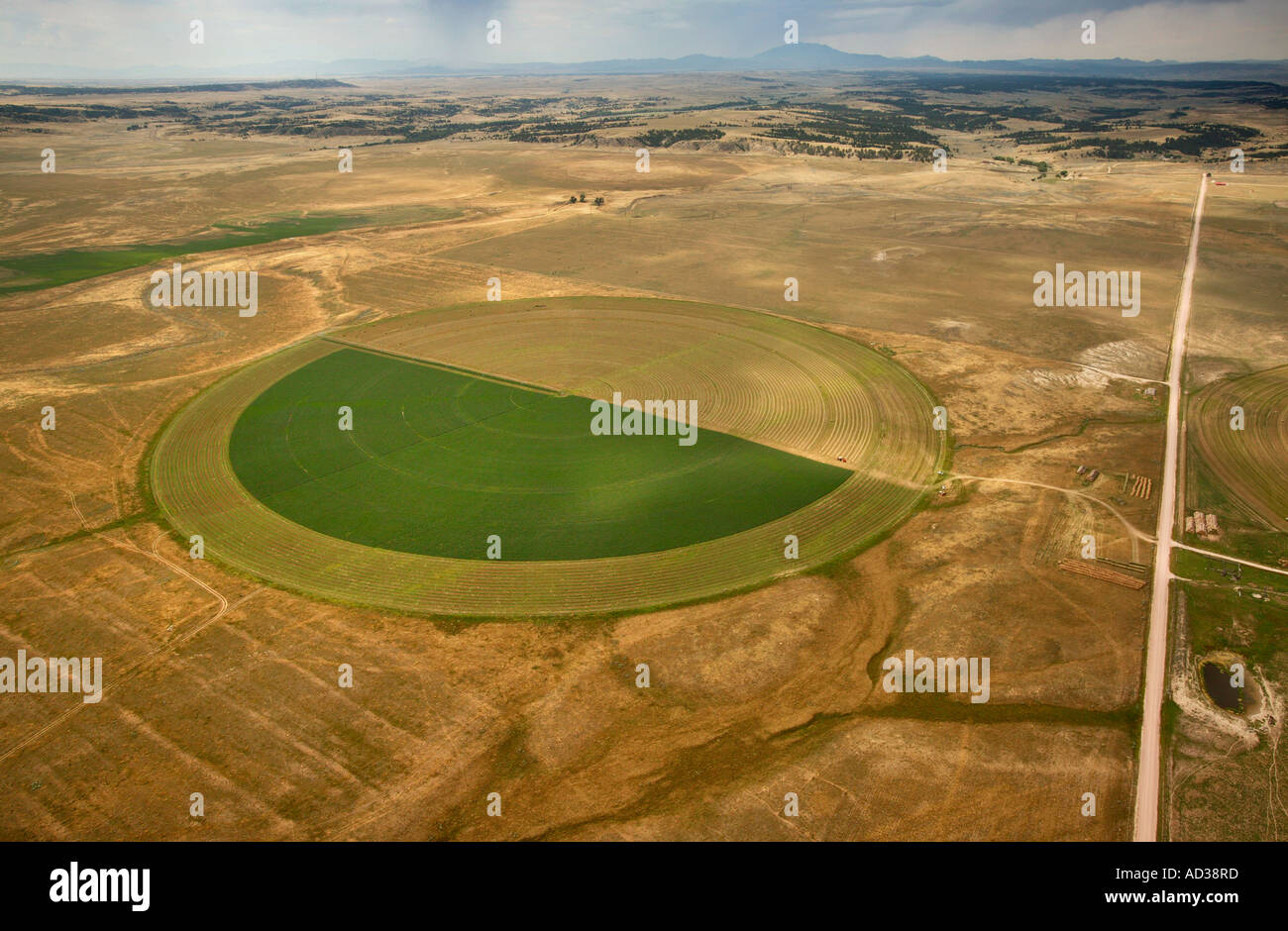 Vue aérienne de l'agroglyphe sur farm dans le Wyoming, USA. Banque D'Images