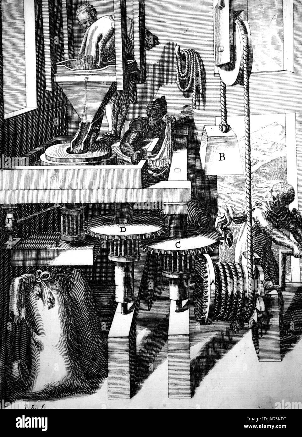 Fraiseuse à main Powered gravure 17e siècle Banque D'Images