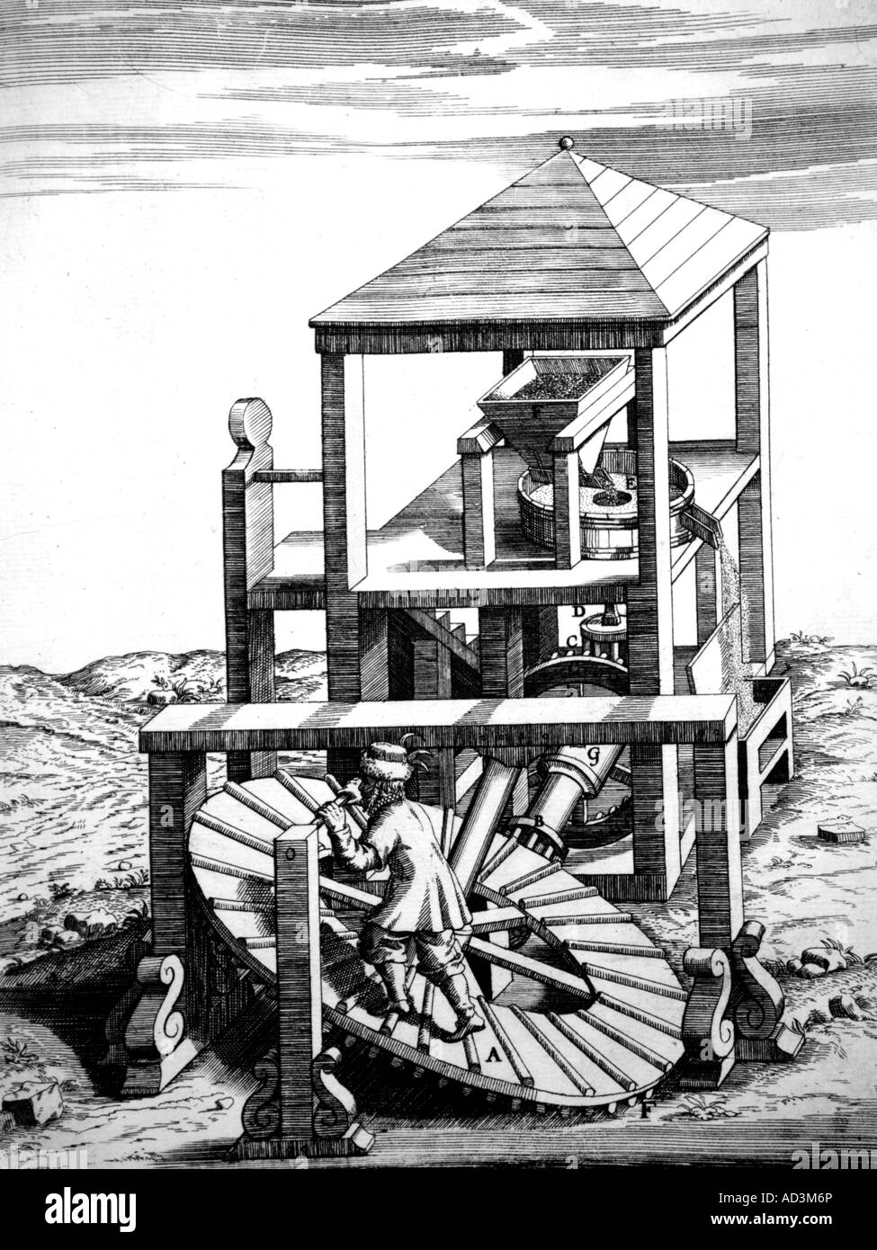 Fraiseuse à main Powered gravure 17e siècle Banque D'Images