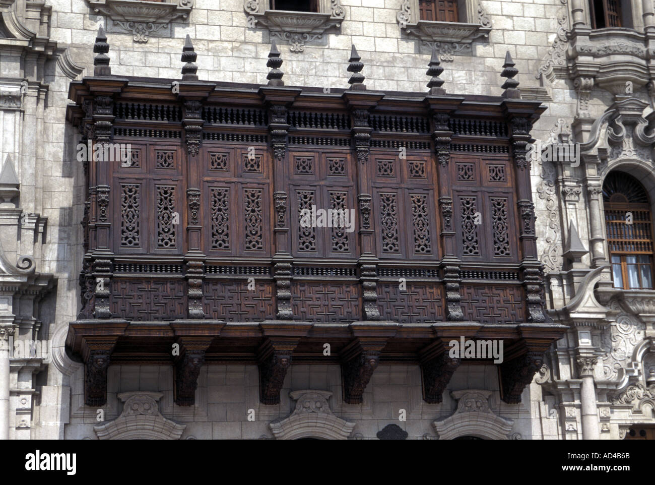 Pérou LES BALCONS DANS L'ancien quartier colonial de Lima Banque D'Images