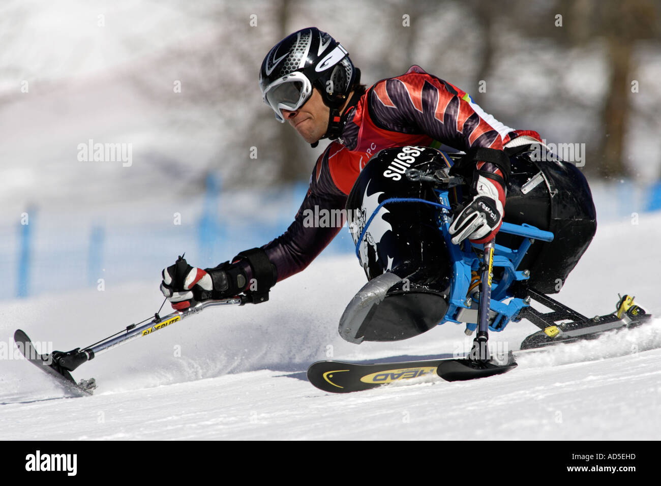 L'athlète autrichien inconnu dans la mens Ski alpin Slalom géant de la concurrence Séance Banque D'Images