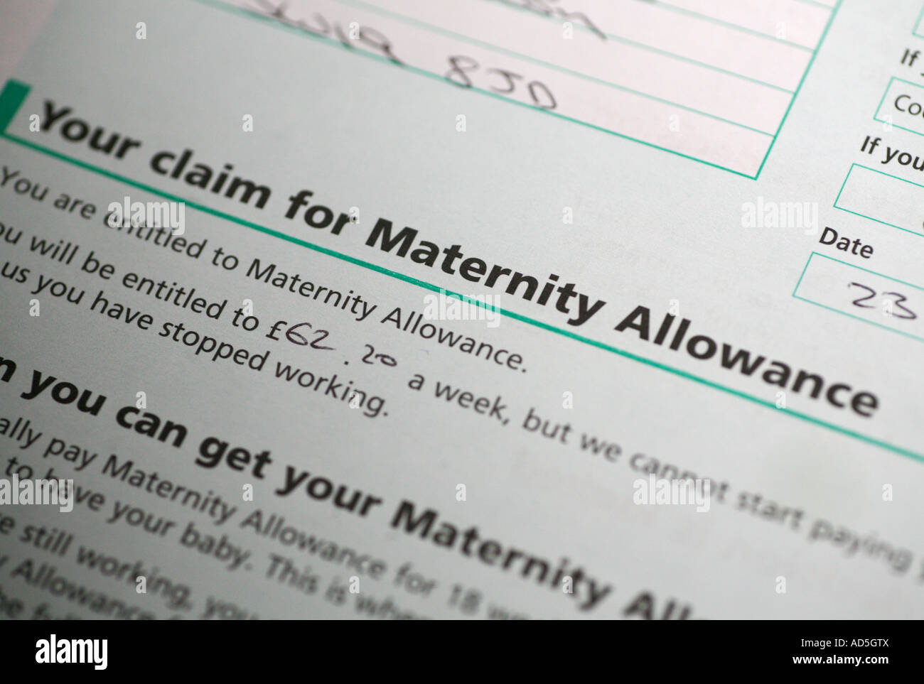 Demande d'indemnité de maternité Banque D'Images