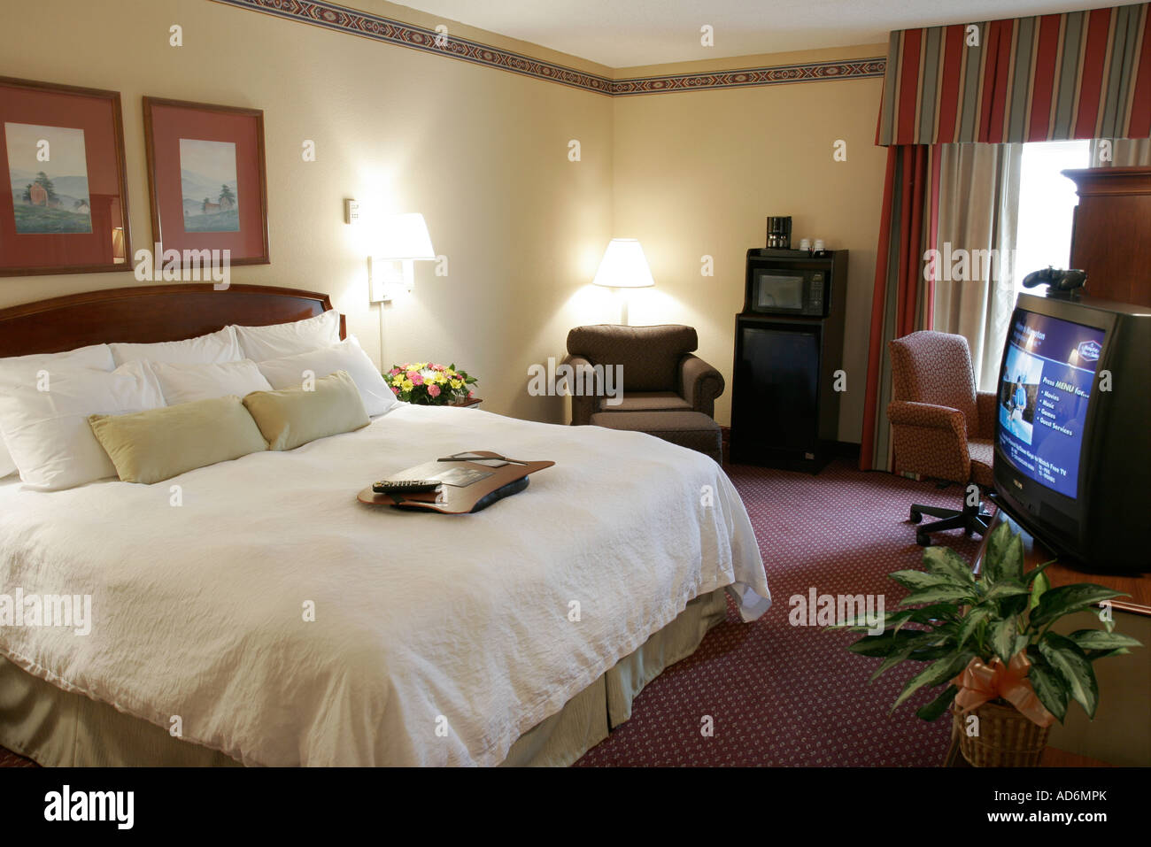 Newport News Virginie, Hampton Inn and Suites, chambre de motel, chambre, lit, télévision, téléviseur, TV, voyage de visiteurs voyage touristique touristique point de repère touristique Banque D'Images
