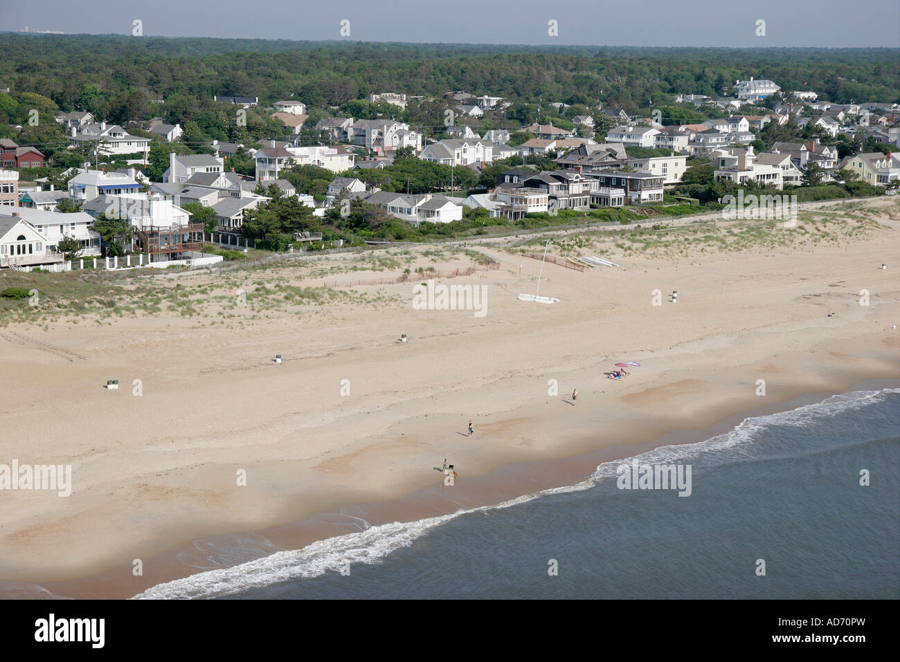 Virginia Beach, vue aérienne au-dessus, vue, océan Atlantique, rive de l'eau, North Beach, bord de mer, maisons, cottages, les visiteurs voyagent Banque D'Images
