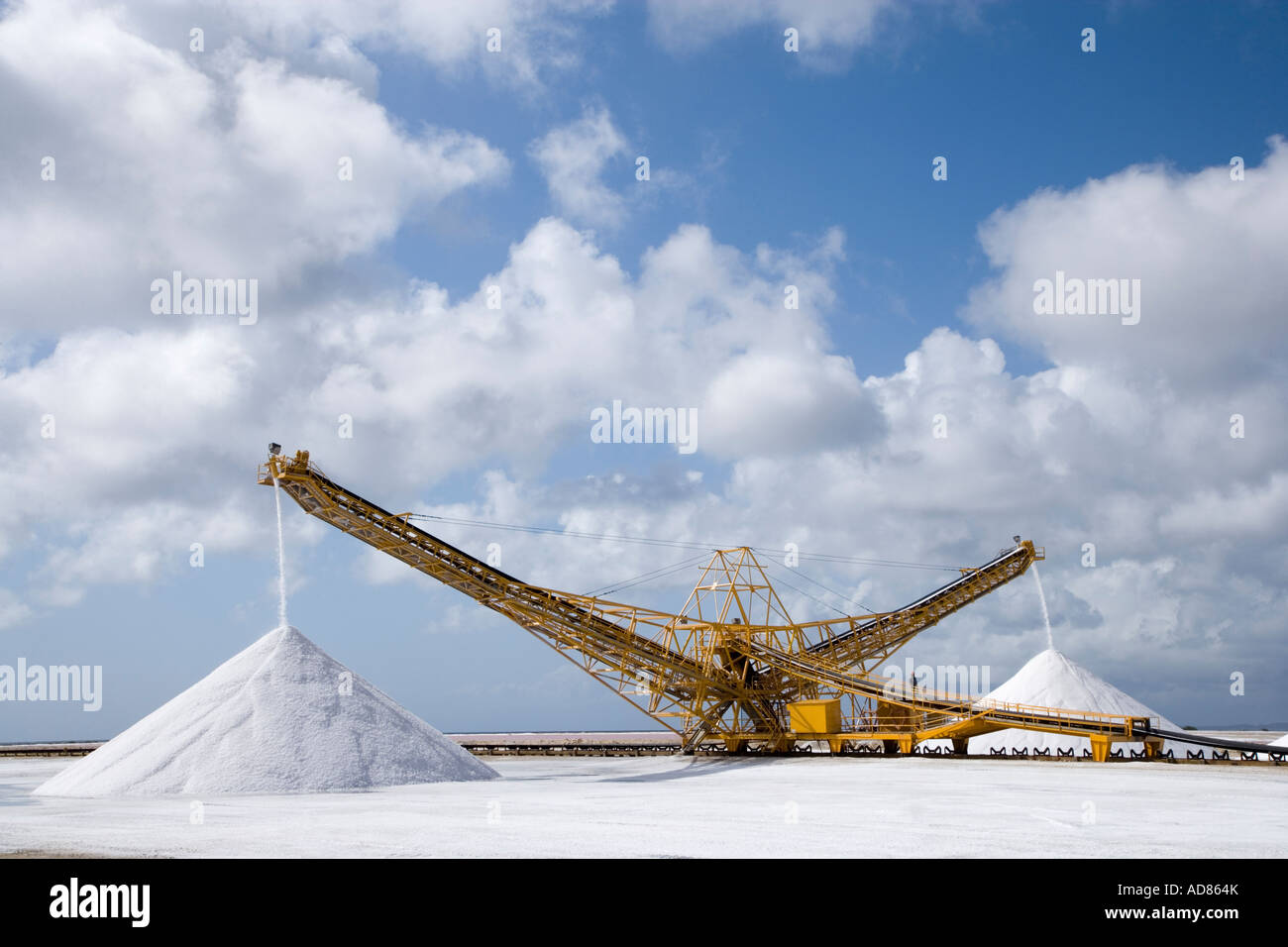 Fonctionnement du sel solaire Cargill à l'extrémité sud de Bonaire, Netherland Antillies Banque D'Images