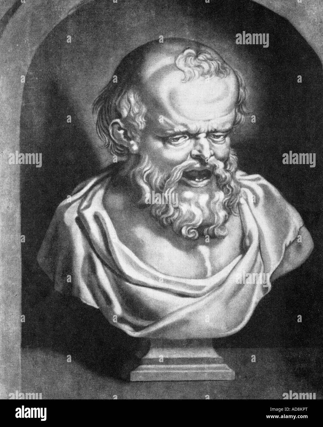 Democritus d'Abdera, vers 465 - vers 365 av. J.-C., philosophe grec, portrait, dessin après buste, vers le XIXe siècle, Banque D'Images