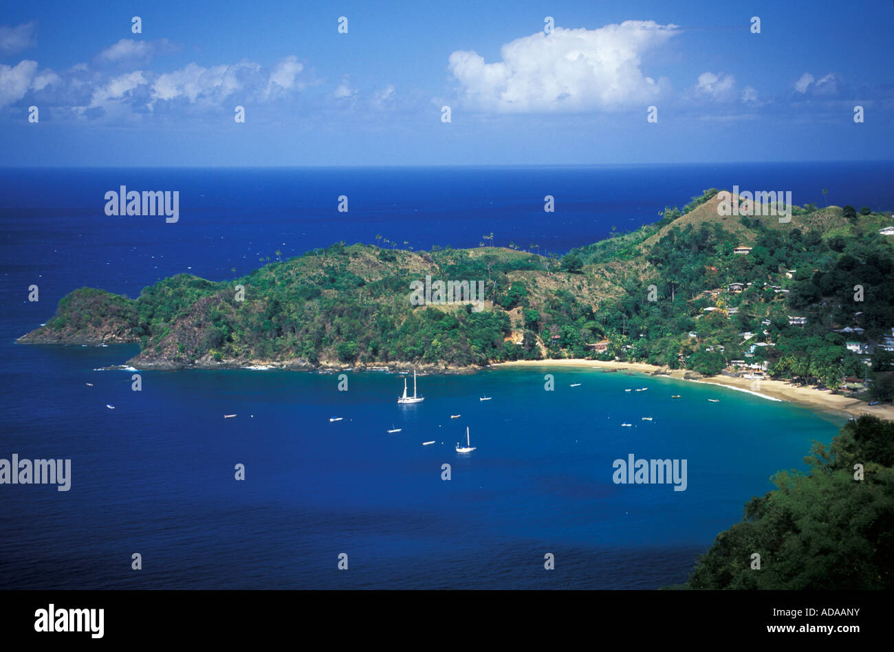 Vue aérienne de bateaux dans une baie Castara Tobago Trinité-et-Tobago Banque D'Images