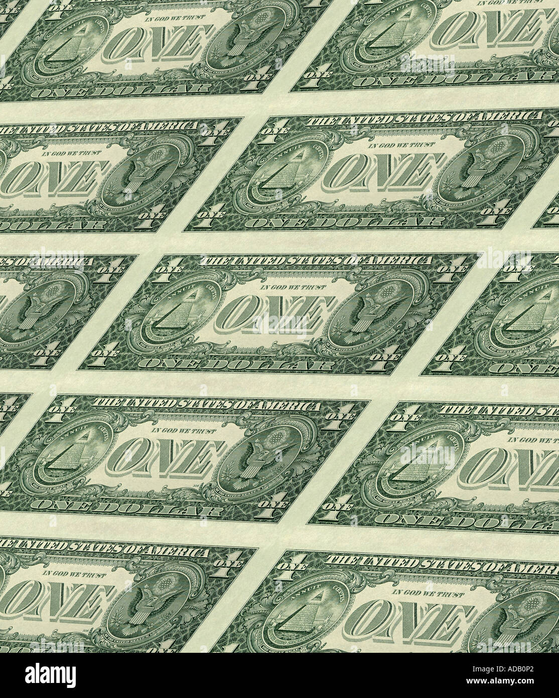 Remplissage de la fiche châssis United States One Dollar Bill dos vert Banque D'Images