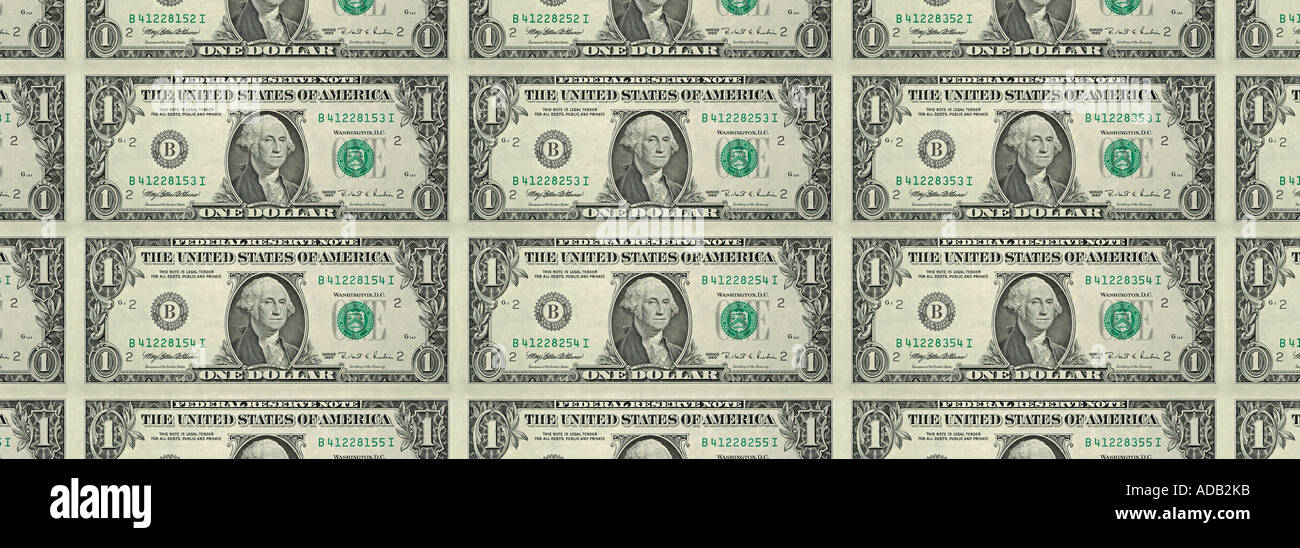 Remplissage de la fiche châssis United States One Dollar Bills Banque D'Images