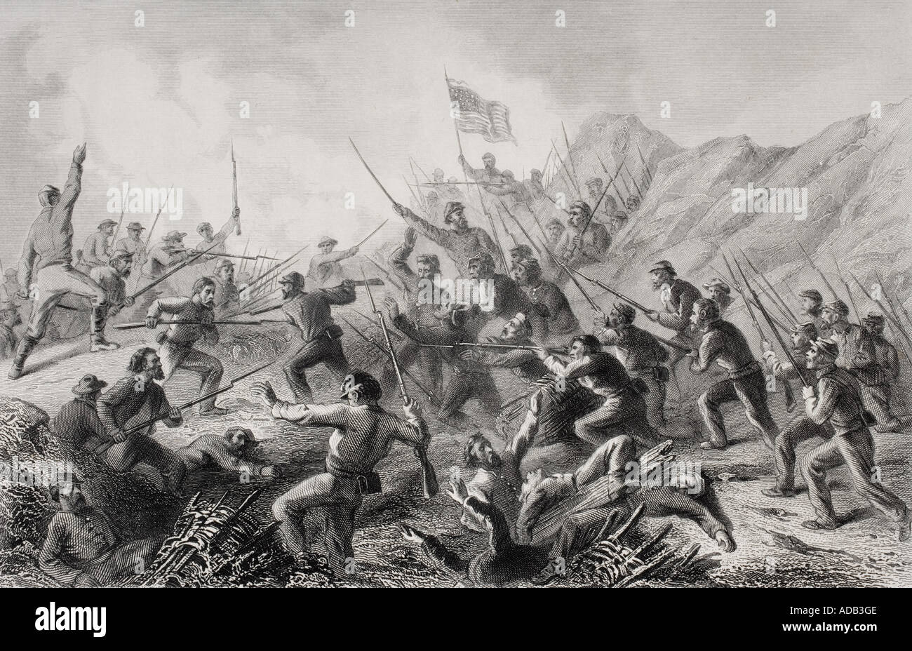 Siège De Vicksburg, Mississippi, 1863. Combattre dans un cratère fait par une explosion de mine sous Confederate Works. Banque D'Images