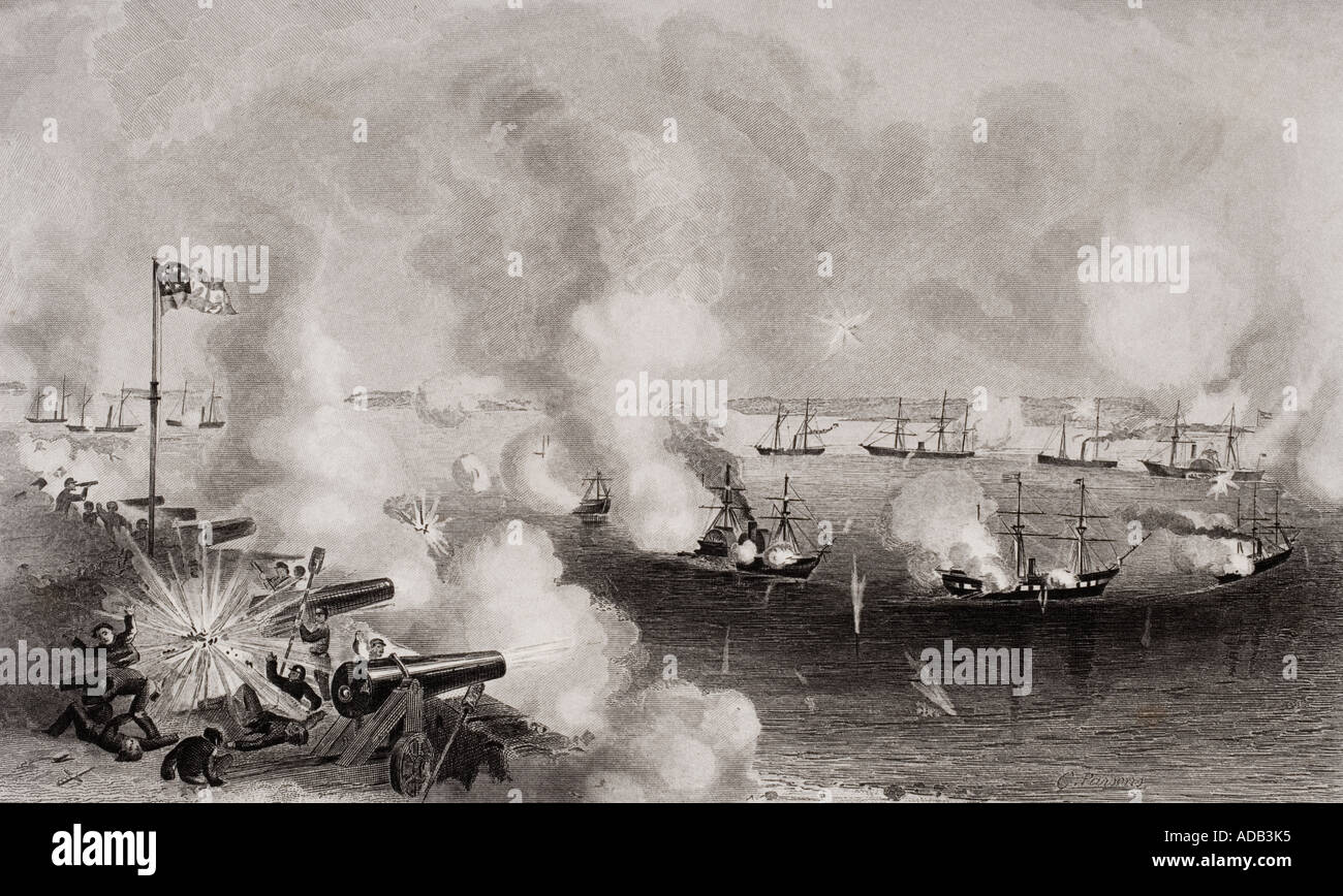 Bombardement et capture des forts Walker et Beauregard, Port Royal, Caroline du Sud, 7 novembre 1861. Banque D'Images
