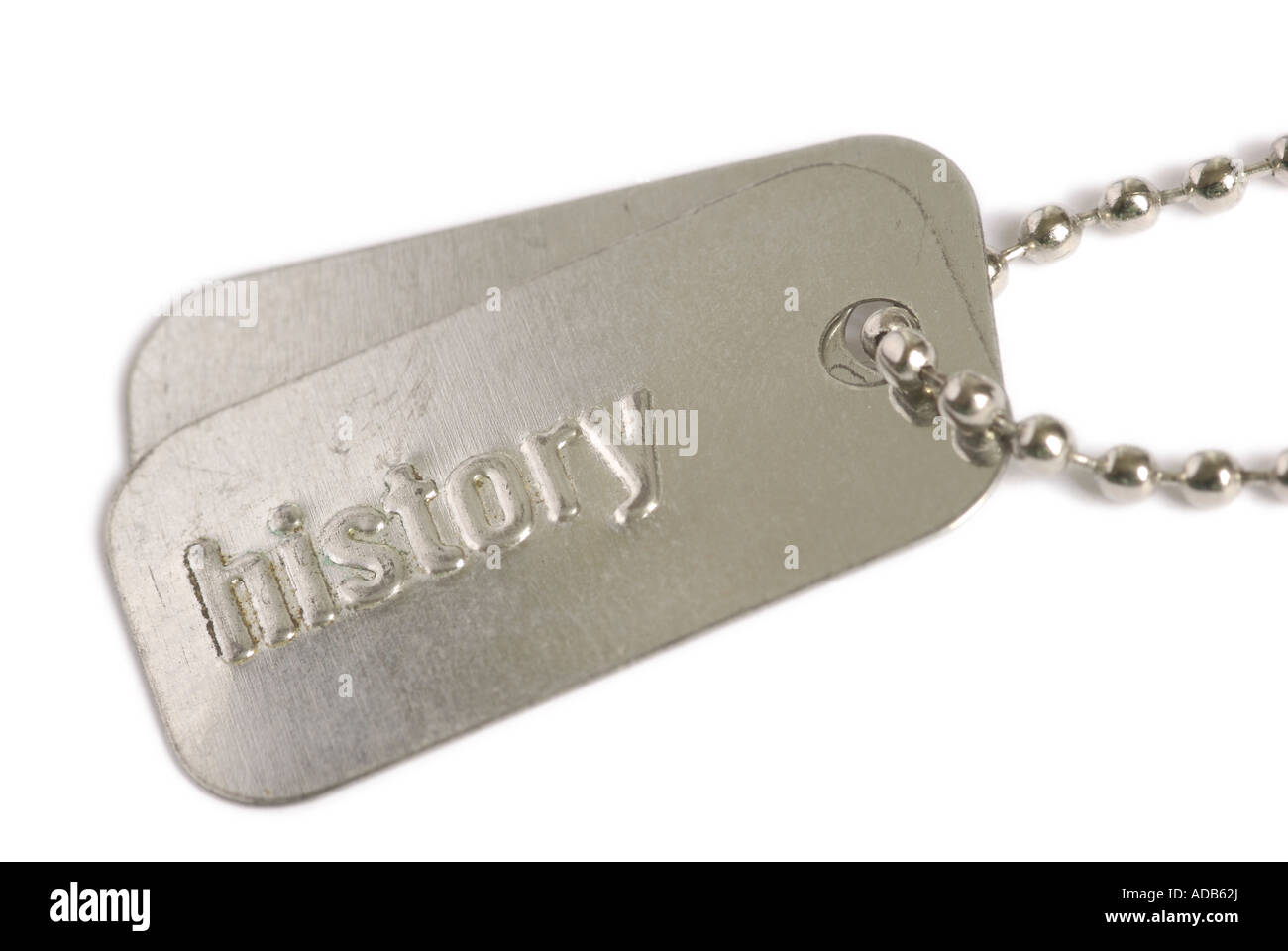 Dogtag lecture histoire militaire isolé sur fond blanc Banque D'Images