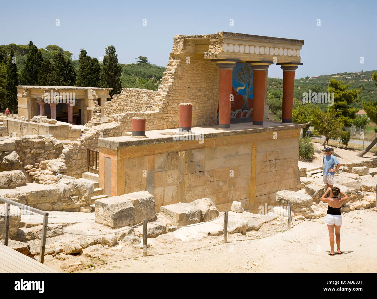 Le pilier nord située à l'entrée nord du palais Minoen au site de fouilles de Cnossos / Crète / Grèce Banque D'Images