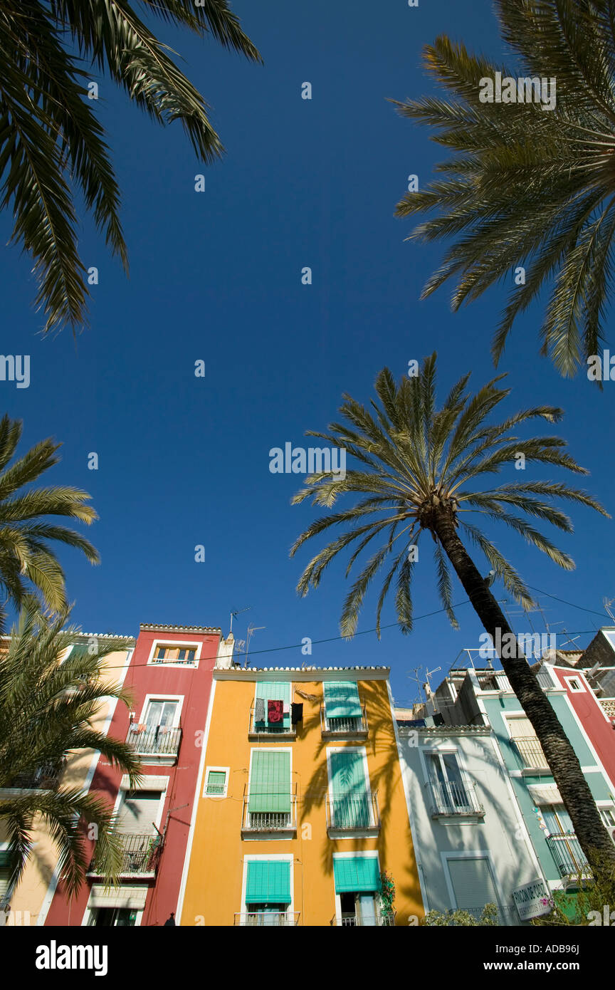 Les maisons de bord de mer pittoresque de Villajoyosa, Costa Blanca, Espagne Banque D'Images