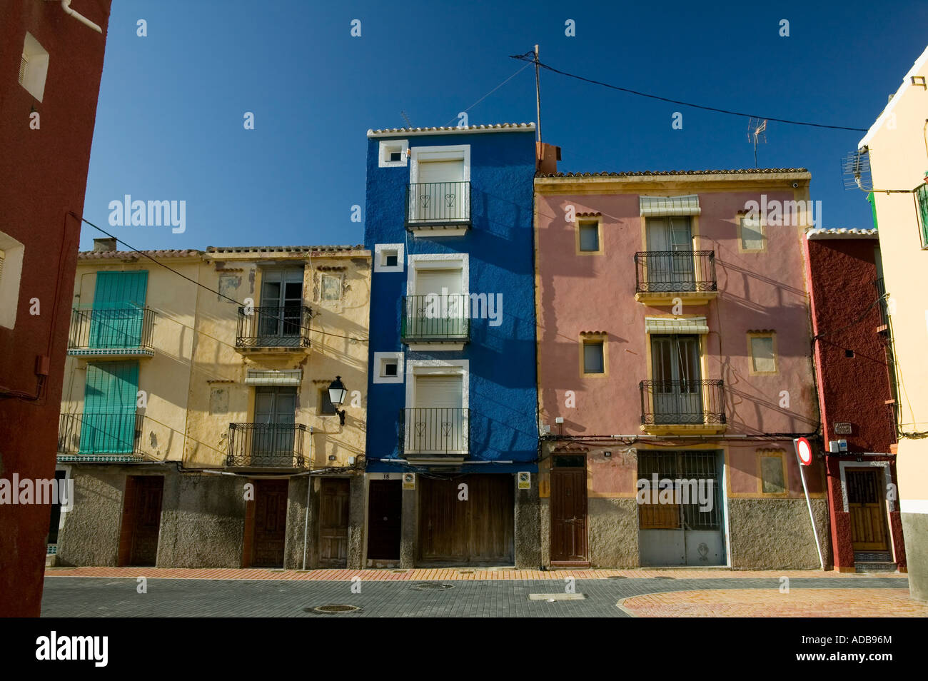 Les maisons de bord de mer pittoresque de Villajoyosa, Costa Blanca, Espagne Banque D'Images