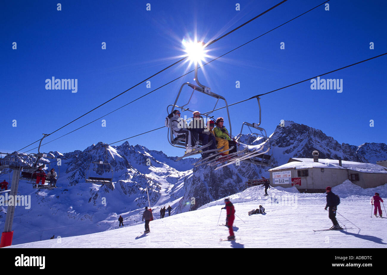 En télésiège Tourmalet ski area, Pyrénées, France. Banque D'Images