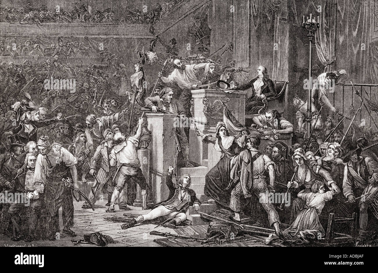 La tête de Féraud au tribunal, 20 mai, 1795. Jean Féraud, 1764 - 1795. Membre de la Convention nationale. Banque D'Images