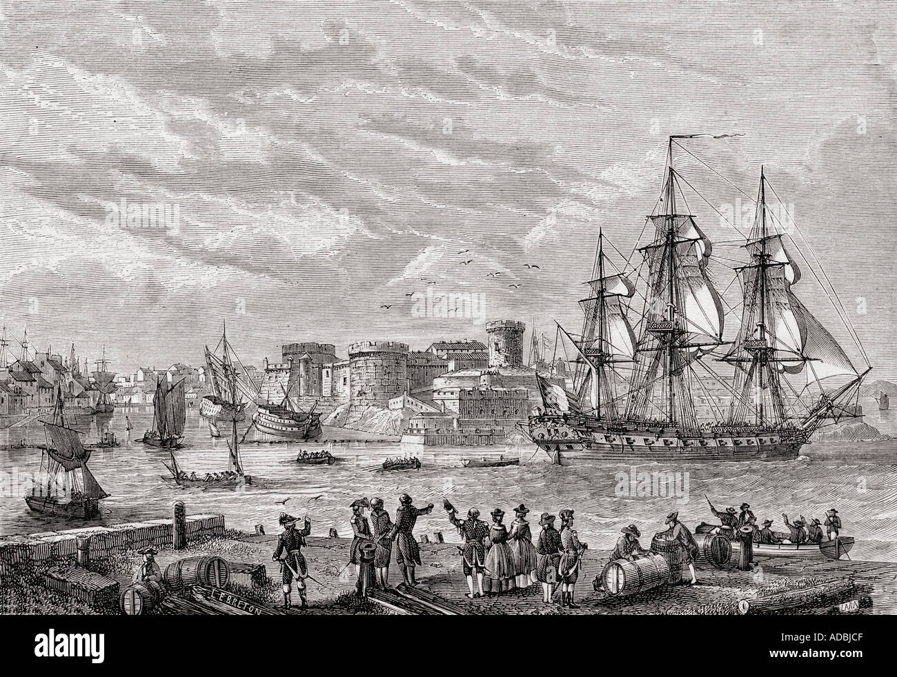 Brest, en France en 1791. Gravée par LeBreton. De l'histoire de la Revolution Francaise par Louis Blanc Banque D'Images