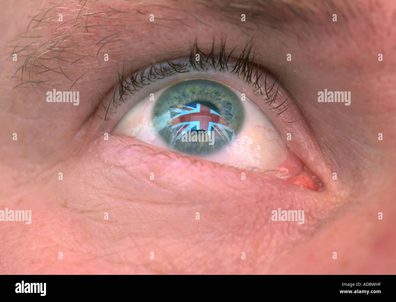 Oeil avec pavillon britannique reflète dans élève Banque D'Images