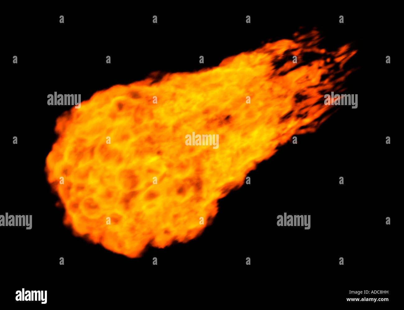 Illustration d'une boule de feu ardent vis isolé sur silhouette noire Banque D'Images