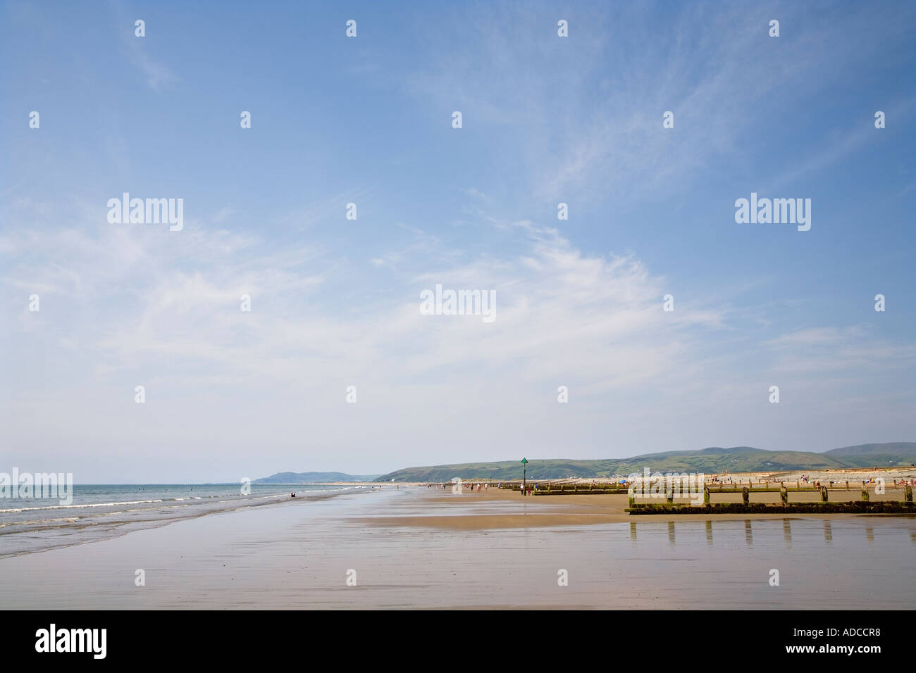 Belle plage vide typique avec les brise-lames du nord du Pays de Galles Borth UK Banque D'Images