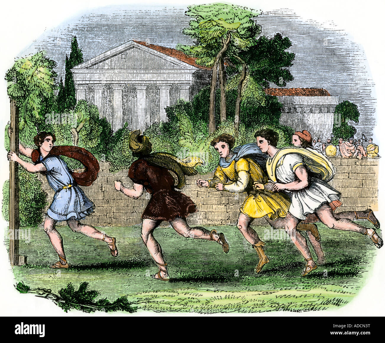 Course à pied dans la Grèce antique. À la main, gravure sur bois Banque D'Images
