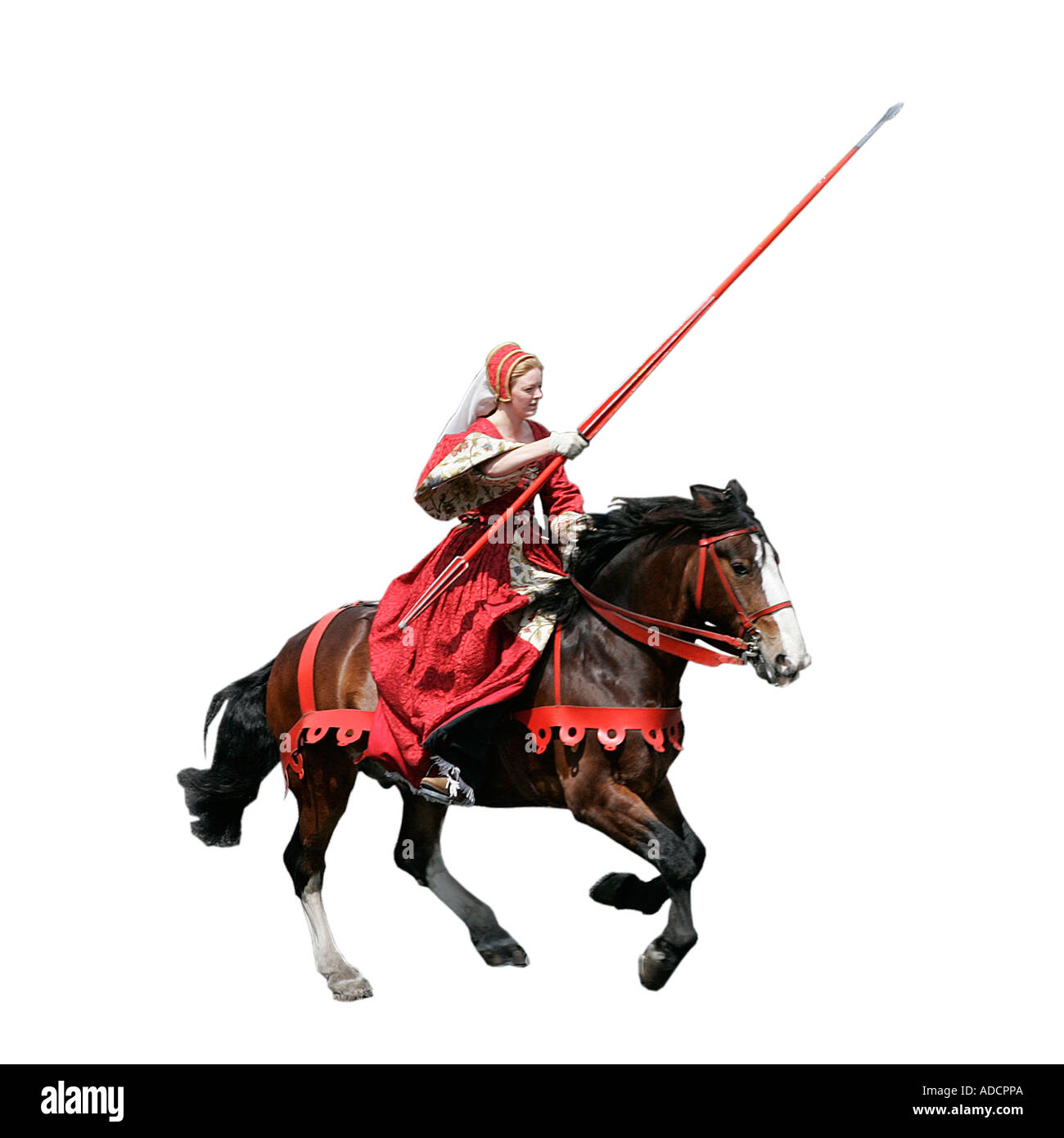 Chevalier médiéval galoper son cheval Cavalier Cavalier Cavalier Cavalier action chevaleresque équestres errantly pike lance chevaleresque Banque D'Images