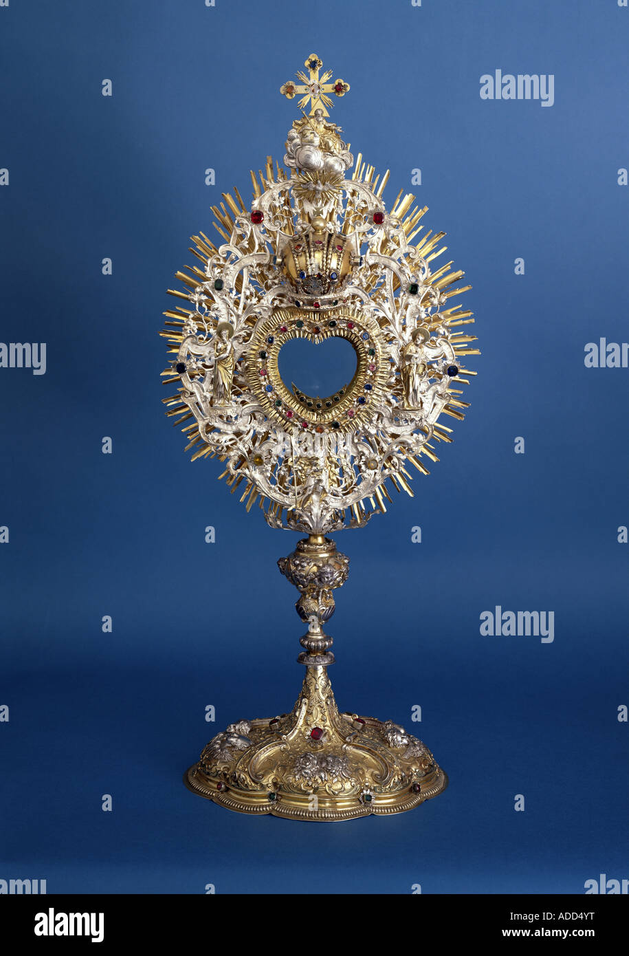 Beaux-arts, d'objets liturgiques, ostensoir avec couronne, métal, 17ème siècle, Saint John the Baptist Church, auteur de l'artiste Ailingen, n'a pas à être effacée Banque D'Images