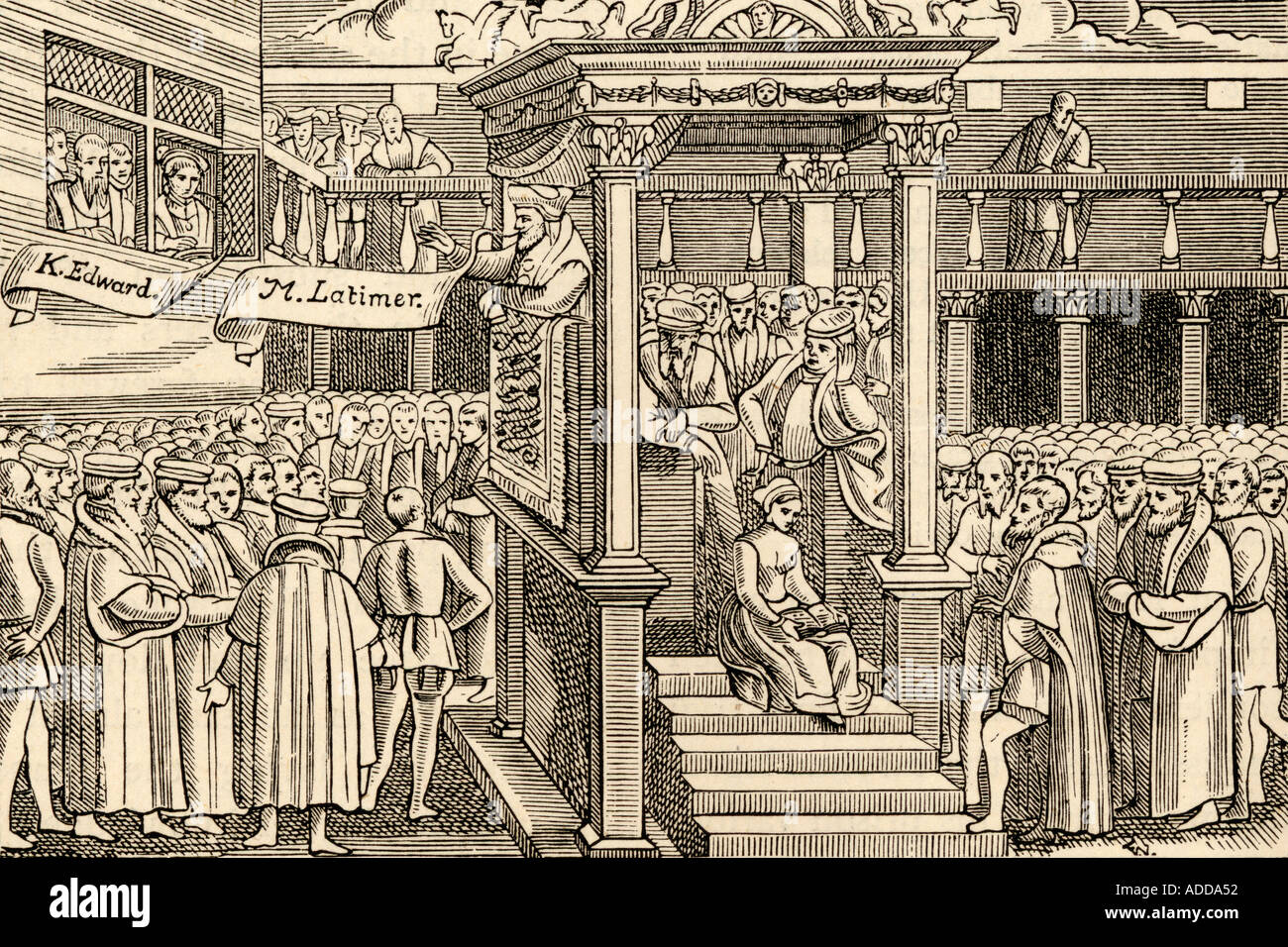 Latimer prêcher avant d'Édouard VI, 1555. Hugh Latimer, 1485 -1555. Prédicateur anglais et martyr. Banque D'Images