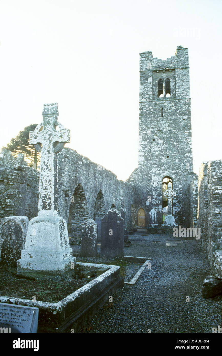 L'intérieur de la ruine de Slane Abbey dans le comté de Meath Irlande Banque D'Images