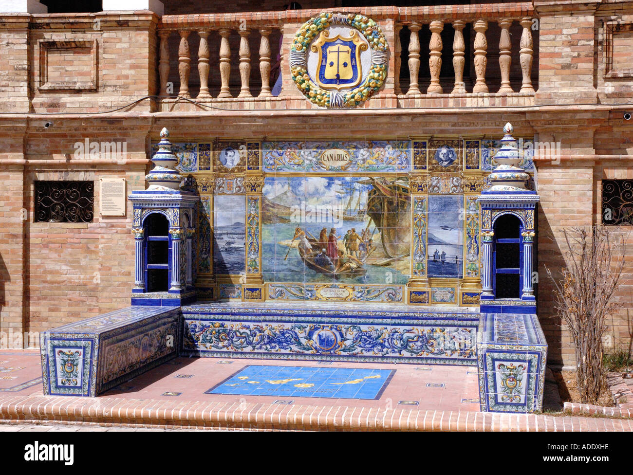 Vue sur Plaza de España Parque de María Luisa Marie Louise Park Sevilla Séville Andalousie Andalucía España Espagne Europe Banque D'Images