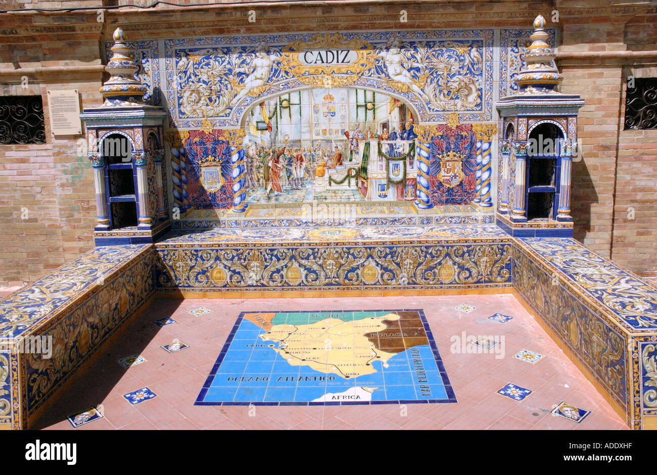 Vue sur Plaza de España Parque de María Luisa Marie Louise Park Sevilla Séville Andalousie Andalucía España Espagne Europe Banque D'Images