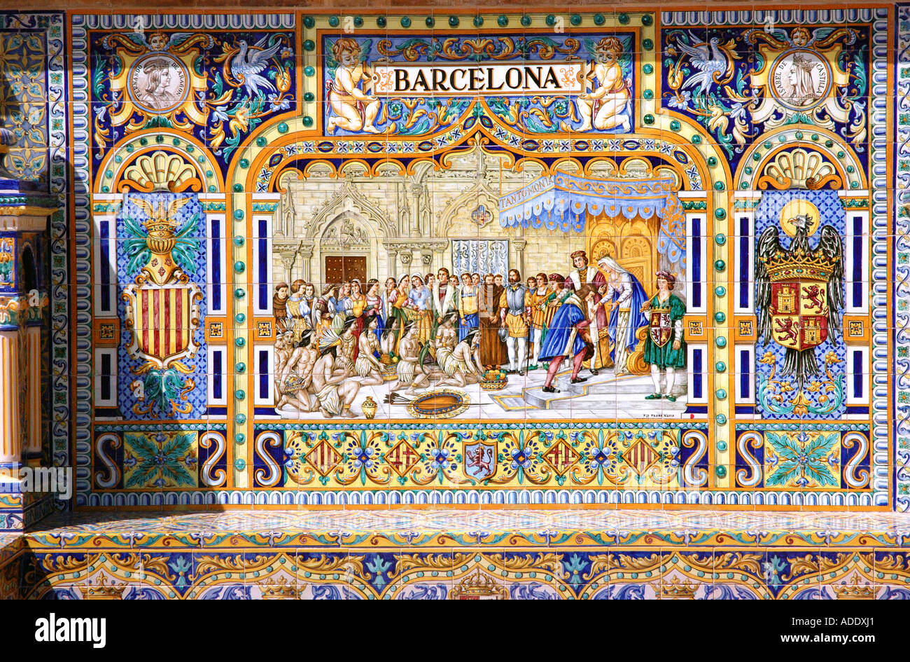 Vue sur Plaza de España Parque de María Luisa Marie Louise Park Sevilla Séville Andalousie Andalucía España Espagne Europe Banque D'Images