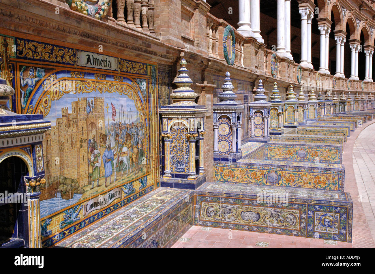 Vue sur Plaza de España Parque de María Luisa Marie Louise Park Sevilla Séville Andalousie Andalucía España Espagne Europe Banque D'Images