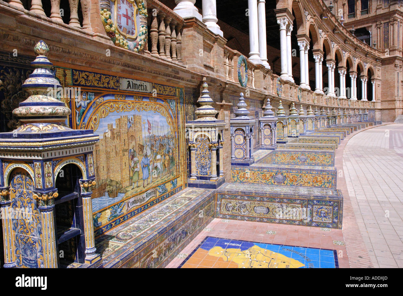 Vue sur Plaza de España Parque de María Luisa Marie Louise Park Sevilla Séville Andalousie Andalucía España Espagne Europe Banque D'Images