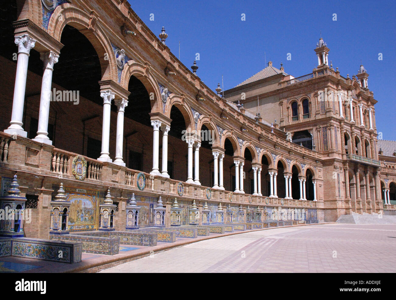 Vue sur Plaza de España Parque de María Luisa Marie Louise Park Sevilla Séville Andalousie Andalucía España Espagne Europe Banque D'Images