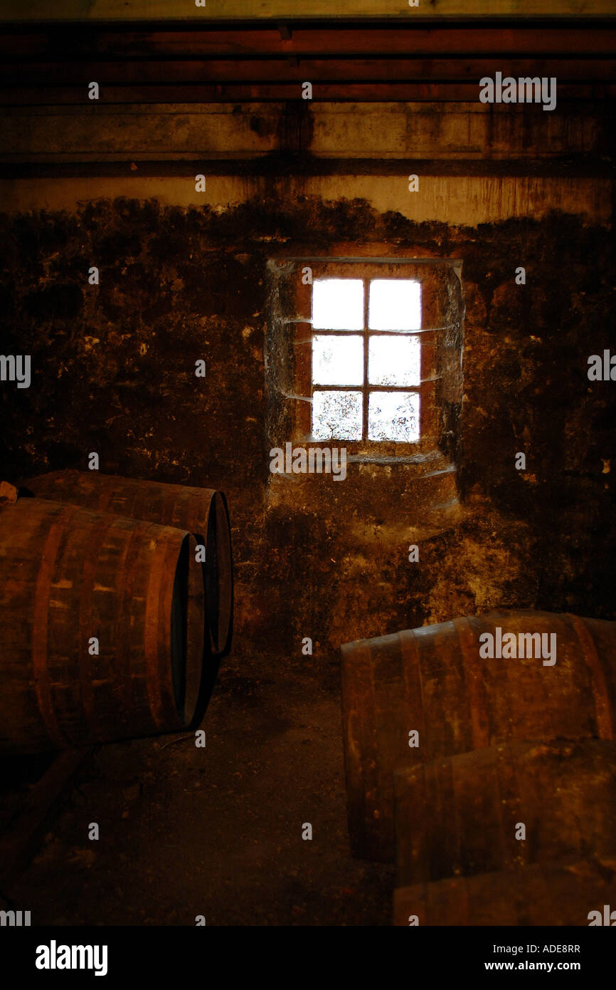 Fenêtre et de barils de whisky Banque D'Images