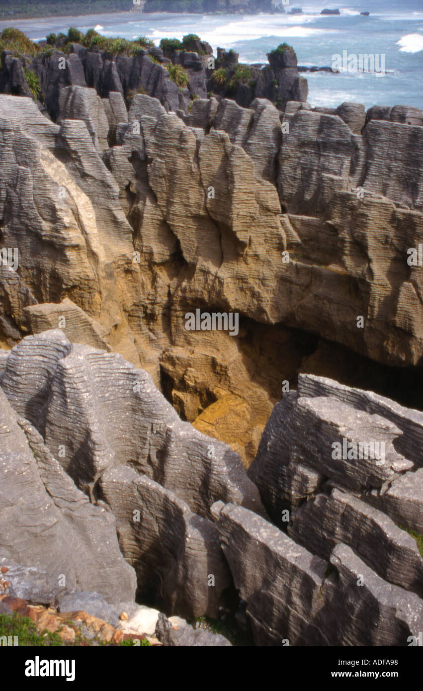 Crêpe Punakaiki Rocks Paparoa National Park ile sud Nouvelle Zelande Banque D'Images