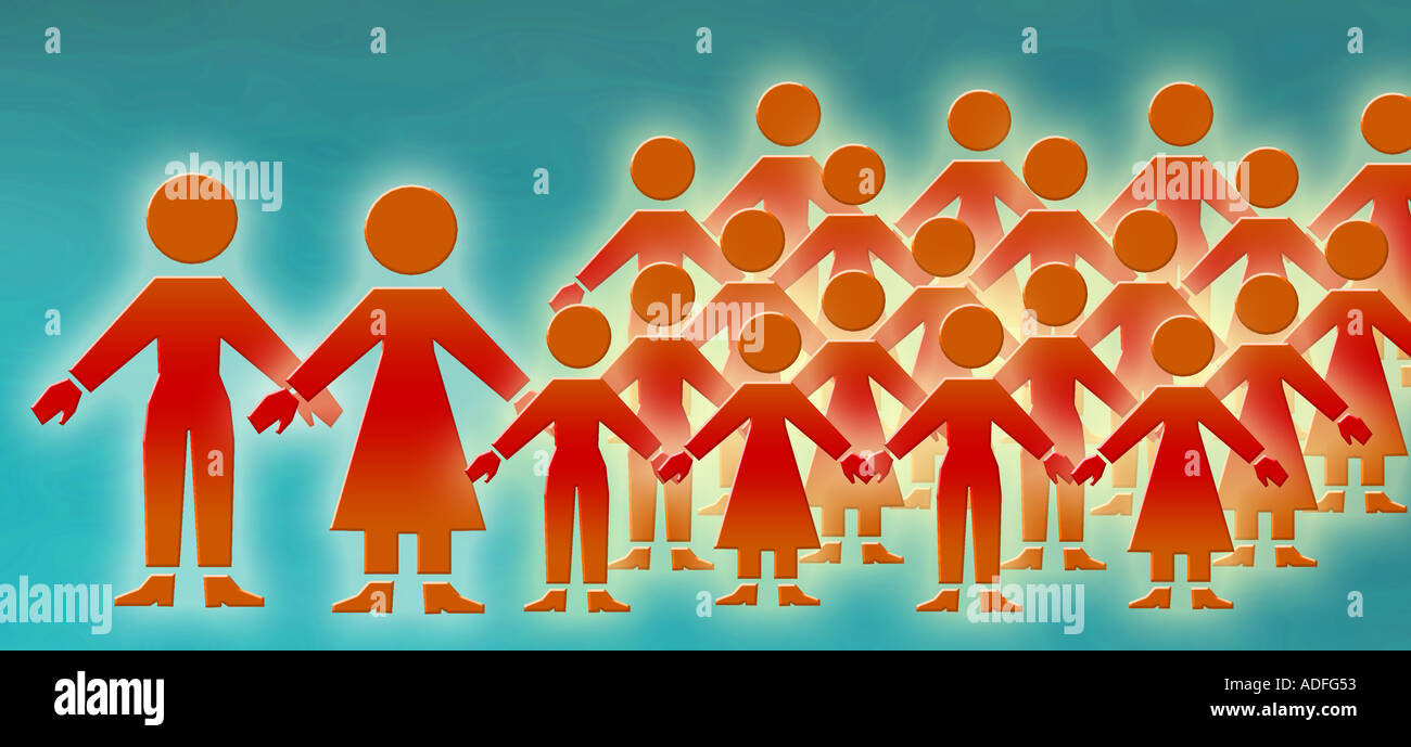 Représentation graphique d'une grande famille avec de nombreux enfants Banque D'Images