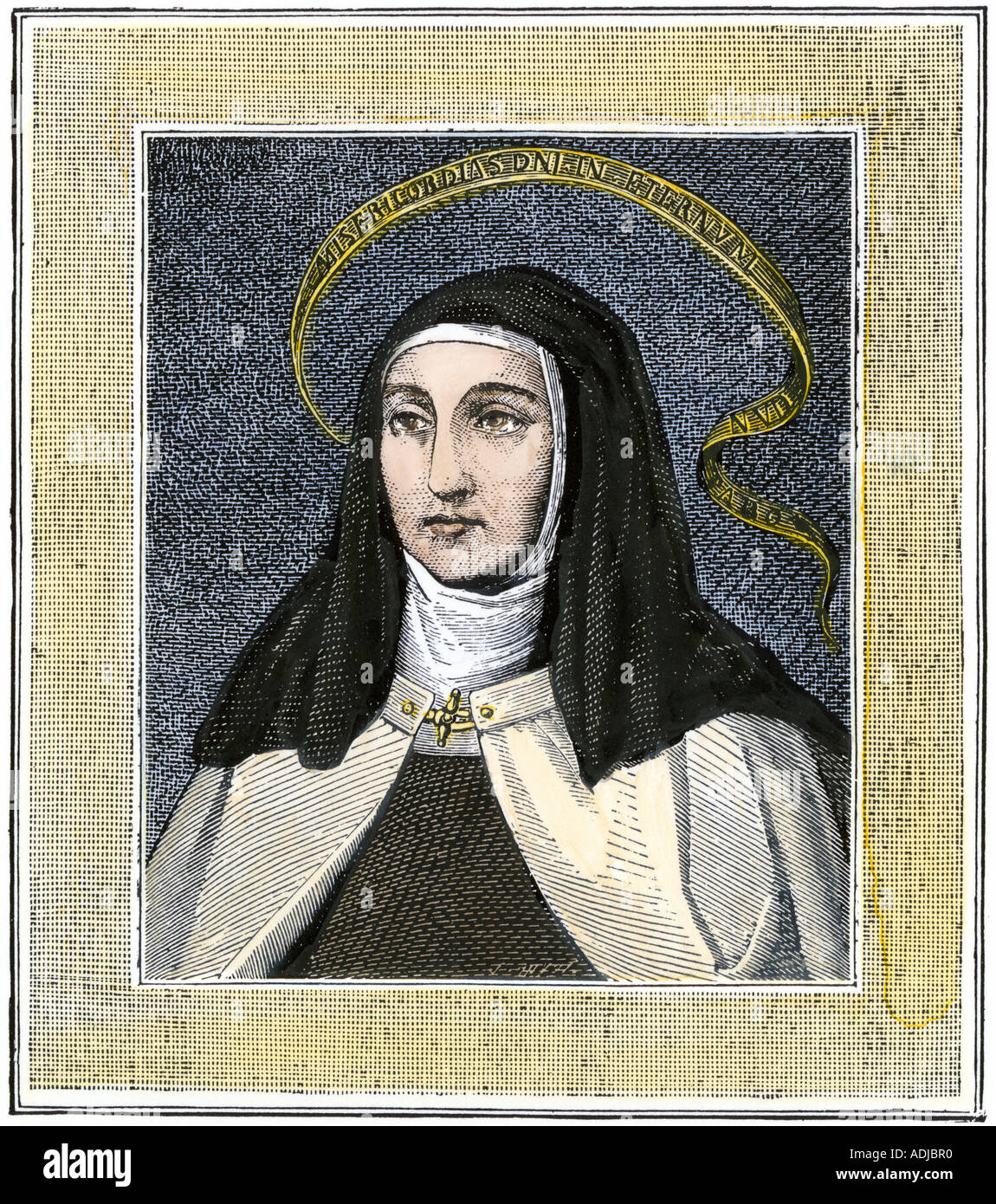 Sainte Thérèse d'Avila fondateur de la réforme carmélitaine couvent 1500s. À la main, gravure sur bois Banque D'Images