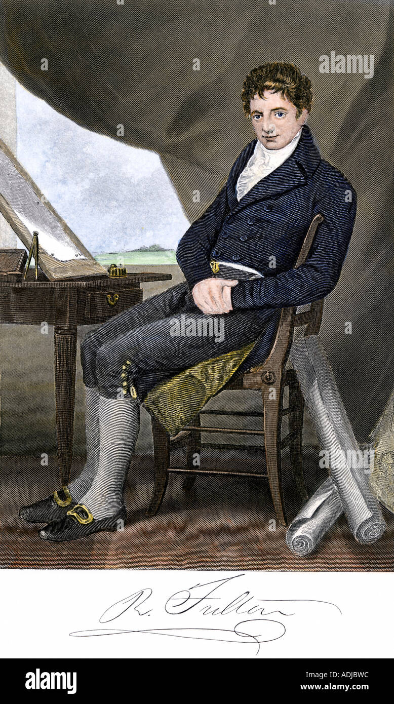 Robert Fulton assis à son chevalet. À la main, gravure sur acier Banque D'Images