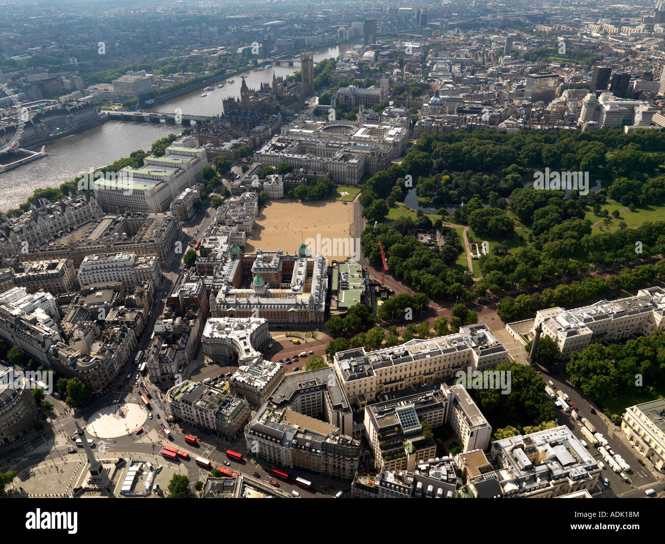 Vue aérienne de Londres, Trafalgar Square et de Whitehall Banque D'Images