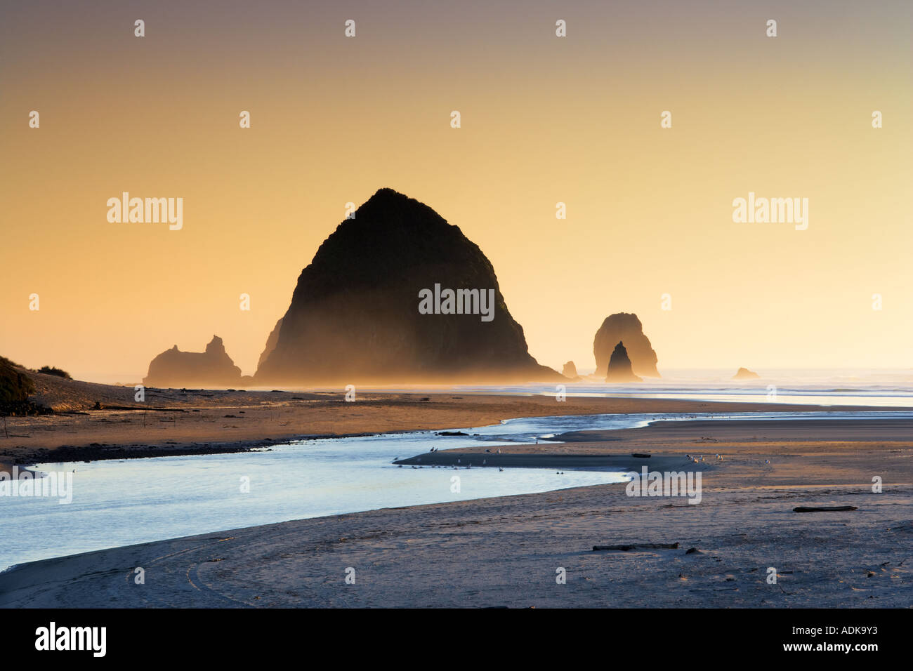 Les randonneurs et d'Ecola Creek at Cannon Beach Oregon Banque D'Images